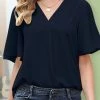 Ruffle Sleeve V-neck Solid Casual Blouse For Women