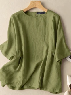 Solid Keyhole Back Loose Half Sleeve Crew Neck Blouse -Zanzea Shop df105ba8 3ef0 4238 9e3e 306d9edb1f66