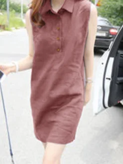 Solid Sleeveless Button Front Lapel Dress For Women -Zanzea Shop df16958d a88d 4cc3 bb58 ba566d7924cb