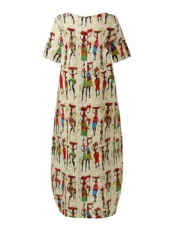 Vintage Ethnic Print Short Sleeve Plus Size Dress -Zanzea Shop df2df68f b89f 43d2 b97f c2f70b306f23