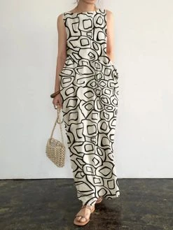Sleeveless Round Neck Pocket Print Paisley Maxi Dress -Zanzea Shop df3cd57f b844 4f9a 8def 83253c33589a