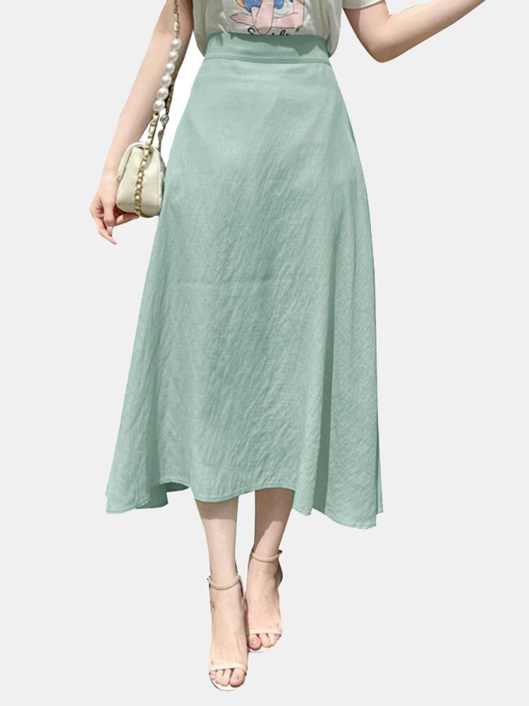 Solid A-line Elastic Waist Back Skirt For Women 1 Solid A-line Elastic Waist Back Skirt For Women
