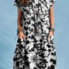 Plants Print Pocket Short Sleeve Crew Neck Casual Dress