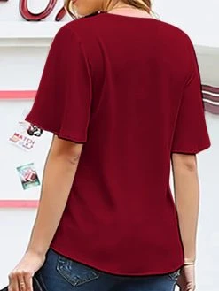 Ruffle Sleeve V-neck Solid Casual Blouse For Women -Zanzea Shop e0c2ce60 f42f 4823 a557 ac1f40af777c