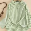 Stripe Print Long Sleeve Button Front Twisted Lapel Blouse