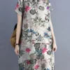 Plant Print Button Pocket Casual Cotton Midi Dress