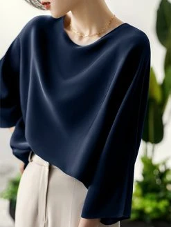 Satin Solid Dolman Sleeve Crew Neck Women Blouse -Zanzea Shop e1986eb0 938f 4626 8db8 684ec1a3f823