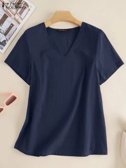 Solid V-neck Short Sleeve Casual T-shirt For Women -Zanzea Shop e1b49250 ee7a 49fd a170 0515393467ad