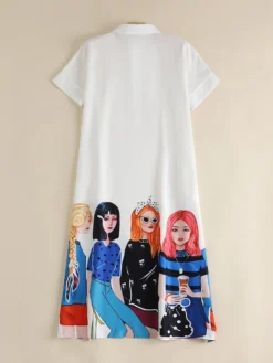Cartoon Girls Graphic Pocket Button Front Short Sleeve Dress -Zanzea Shop e1c7ac8d 70d6 41cd a74f 1b05a2eef708
