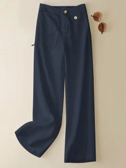 Women Solid Cotton Drawstring Waist Casual Straight Pants -Zanzea Shop e22a787c 2e99 4b57 8a38 17823d96aa56