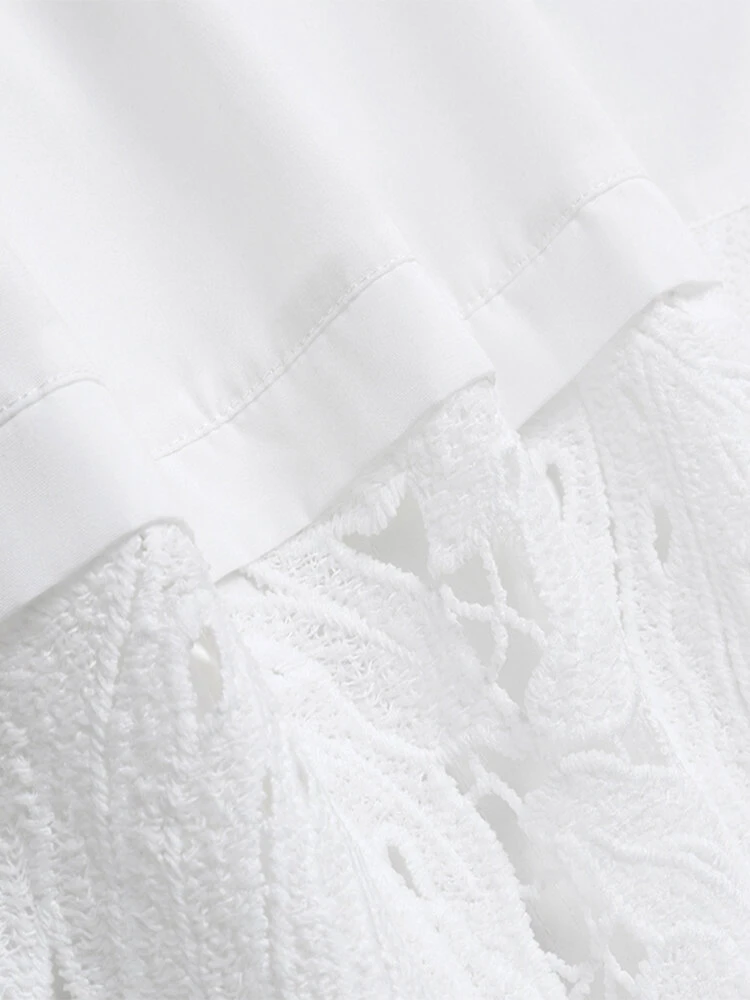 Lace Crochet Long Sleeve Irregular Trim Plus Size Long Shirt 10 Lace Crochet Long Sleeve Irregular Trim Plus Size Long Shirt - Image 10