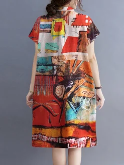 Flower Abstract Painted Print Button Pocket Lapel Midi Dress -Zanzea Shop e2428547 fe54 46be 915f 6e4fe56bc04e