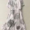Print Crew Neck Short Sleeve Pocket Dress For Women