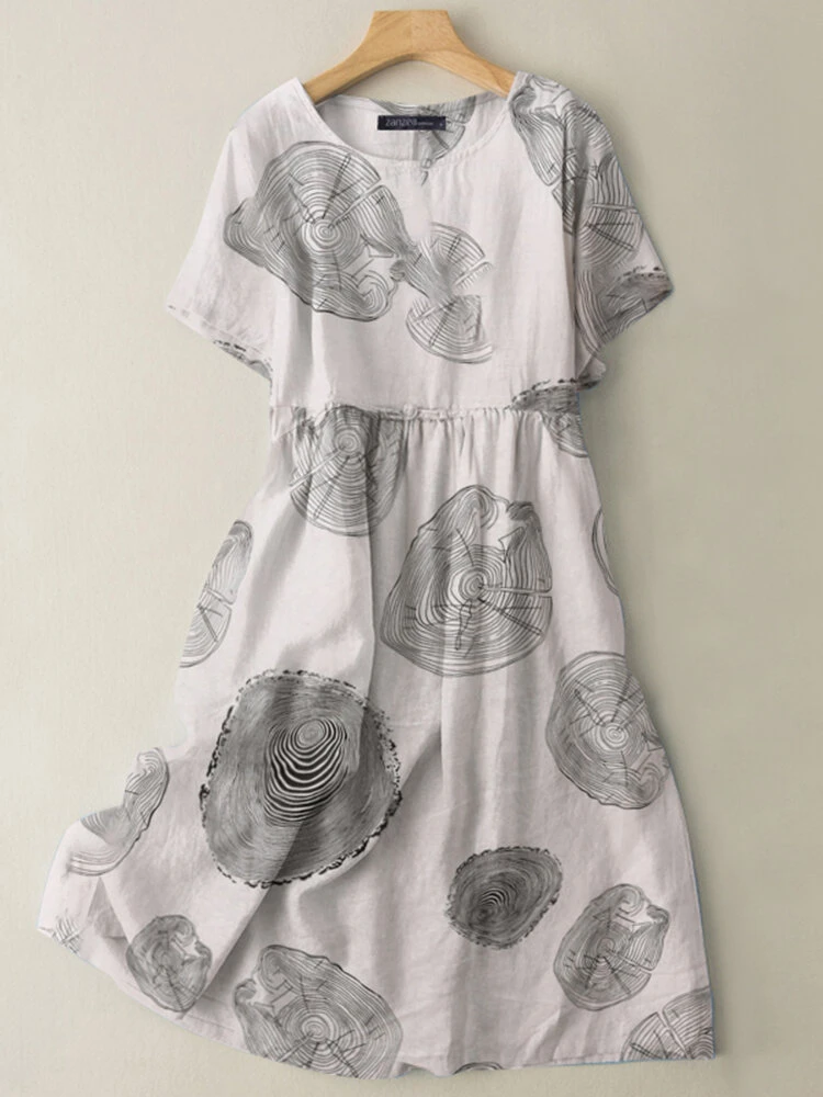 Print Crew Neck Short Sleeve Pocket Dress For Women 1 Print Crew Neck Short Sleeve Pocket Dress For Women