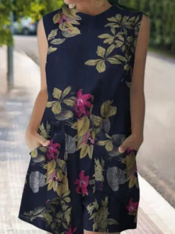 Cotton Plant Print Pocket Sleeveless Casual Print Dress -Zanzea Shop e277976a 7453 4aba 9f96 01c0dbc738ca