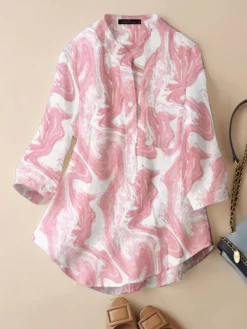 Marble Pattern Button 3/4 Sleeve Stand Collar Casual Blouse -Zanzea Shop e27e7f41 dd54 4cab ad88 99dc48533d17