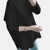 Solid Curved Hem Loose Long Sleeve Crew Neck T-shirt