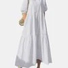 Solid Pocket Half Sleeve Ruffle Casual Cotton Maxi Dress
