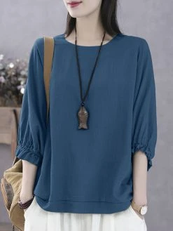 Women Solid Crew Neck Cotton Dolman Sleeve Blouse -Zanzea Shop e355bfec e00b 41c2 904f cb529d00a634