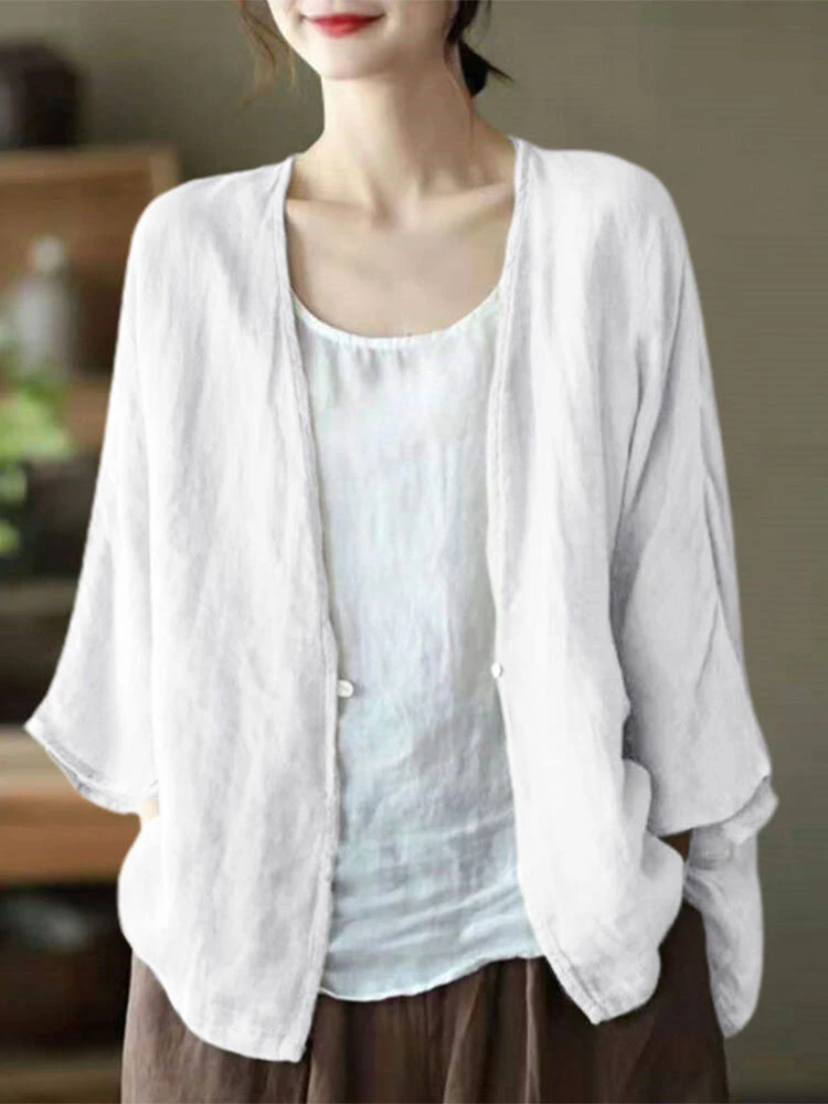 Women Solid Open Front Casual 3/4 Sleeve Kimono 4 Women Solid Open Front Casual 3/4 Sleeve Kimono - Image 4