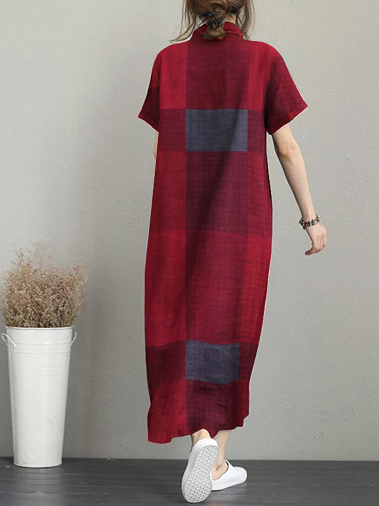 Check Print Pocket Button Front Short Sleeve Lapel Dress 10 Check Print Pocket Button Front Short Sleeve Lapel Dress - Image 10