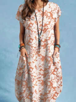 Allover Plants Print Dual Pocket Short Sleeve Dress -Zanzea Shop e5369ac1 1e7a 47fc bbe4 ee30fa598e89