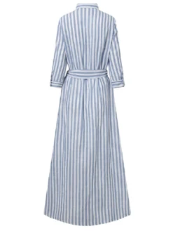 Striped Print Waistband Button Long Sleeve Casual Dress For Women -Zanzea Shop e54ef5ba cb68 4c16 ae2b 0c5cc43c9af5