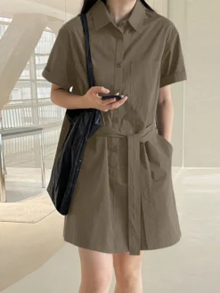 Solid Button Front Pocket Cargo Shirt Dress With Belt 15 Solid Button Front Pocket Cargo Shirt Dress With Belt -Zanzea Shop e5522d92 55d8 4ee6 94a3 274a766e1ffe