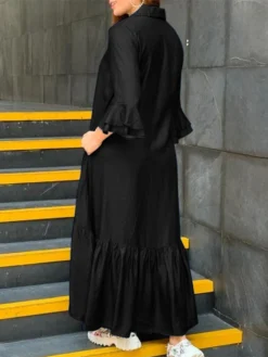 Ruffle Sleeve Pocket Lapel Button Front Casual Shirt Dress -Zanzea Shop e5760001 5e66 4ba2 adbb ab9c01924bd9