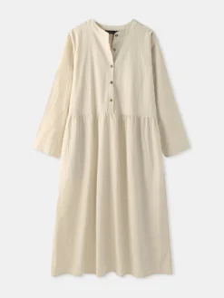 Casual O-neck Long Sleeve Button Plus Size Dress With Pockets