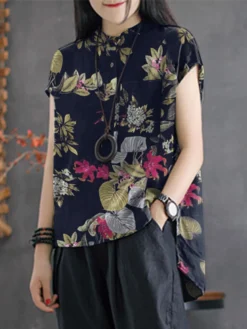 Leaves Flower Print Pocket Plus Size High-low Vintage Blouse -Zanzea Shop e5f408d8 5f2f 444a b4af 494e95d4ddc1