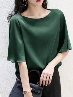 Satin Solid Ruffle Sleeve Boat Neck Women Blouse -Zanzea Shop e5fe6e14 ba45 4405 b671 6c91202bd754