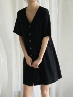 Cotton Solid Button Short Sleeve V-neck Casual Dress -Zanzea Shop e63f3b37 6922 4059 a3ff 51c0cf52c9a7