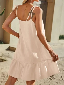 Women Plain Ruffle Hem Tie Spaghetti Strap Cotton Dress -Zanzea Shop e651562a 03dd 4047 ab13 ae3d76ccbd67