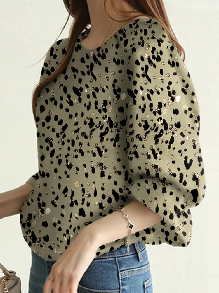 Random Allover Print Crew Neck Casual 3/4 Sleeve Blouse 12 Random Allover Print Crew Neck Casual 3/4 Sleeve Blouse - Image 12
