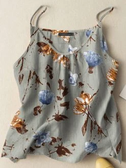 Women Watercolor Floral Print Vacation Spaghetti Strap Cami
