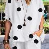 Polka Dot Print Dolman Sleeve Pocket Two Pieces Suit