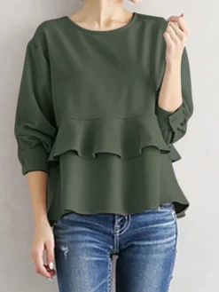 Ruffle Tiered Solid Long Sleeve Crew Neck Casual Blouse 17 Ruffle Tiered Solid Long Sleeve Crew Neck Casual Blouse -Zanzea Shop e6b4976f 1e0a 4fe7 a7d5 5f05adbb8c91