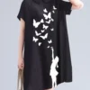 Figure Butterfly Pattern Pocket Short Sleeve Casual Midi Dress