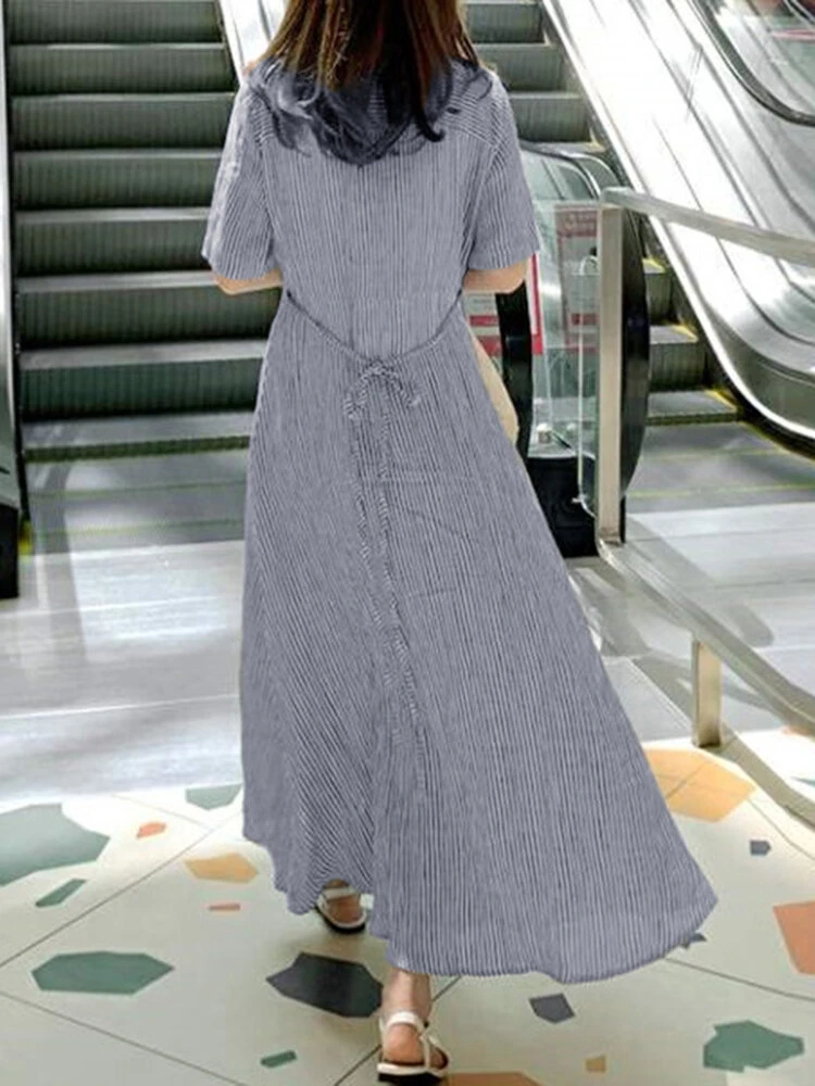 Striped Print Short Sleeve Lapel Button Shirt Dress 10 Striped Print Short Sleeve Lapel Button Shirt Dress - Image 10