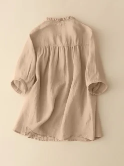 Women Solid Frill Trim Button Front Cotton 3/4 Sleeve Shirt -Zanzea Shop e71f34ad 94c7 4e77 9d6c 6e50e8474fa8