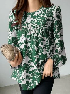 Allover Plants Print Crew Neck Long Sleeve Casual Blouse -Zanzea Shop e75446cd d478 4ddf 97ac 4aab413fc28d