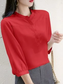 Solid Button 3/4 Sleeve Stand Collar Blouse For Women 20 Solid Button 3/4 Sleeve Stand Collar Blouse For Women -Zanzea Shop e7582673 7517 47b5 a81f 142330d7bc5e