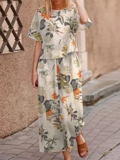 Women Plants Print Short Sleeve Two Pieces Suit -Zanzea Shop e7864fd1 e33d 43c3 9920 b9b34c60e9cb