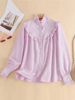 Stripe Print Ruffle Trim Button Front Long Sleeve Blouse 15 Stripe Print Ruffle Trim Button Front Long Sleeve Blouse -Zanzea Shop e78afa63 4fd8 477f bad8 99fbfdcdc544