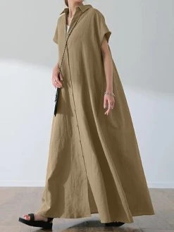 Women Solid Lapel Button Front Short Sleeve Maxi Shirt Dress -Zanzea Shop e7a13e61 b2d6 4eb0 a866 41de2025ff64