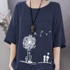 Summer Print Flower Casual Short Sleeve Cotton T-Shirt