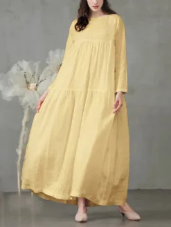 Casual Solid Color A-line Loose Long Sleeve Plus Size Dress