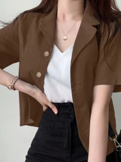 Solid Button Front Lapel Short Sleeve Casual Blazer -Zanzea Shop e90dddbf cd15 4d44 9137 df8cdf1b69f1