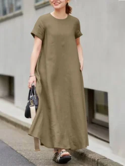 Solid Pocket Round Neck Short Sleeve Casual Cotton Maxi Dress 16 Solid Pocket Round Neck Short Sleeve Casual Cotton Maxi Dress -Zanzea Shop e92b7887 81fd 461d 8fb2 43479e17f609